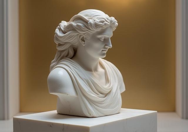 Classical sculptural representation of a zodiac archetype in a museum setting