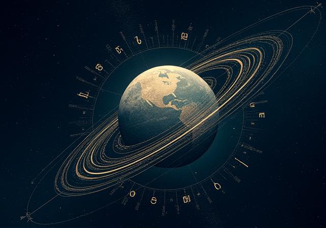 Diagram of Earth axial precession against a starry background